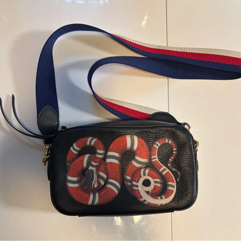 Gucci Black and Red Crossbody Bag with Snake Design